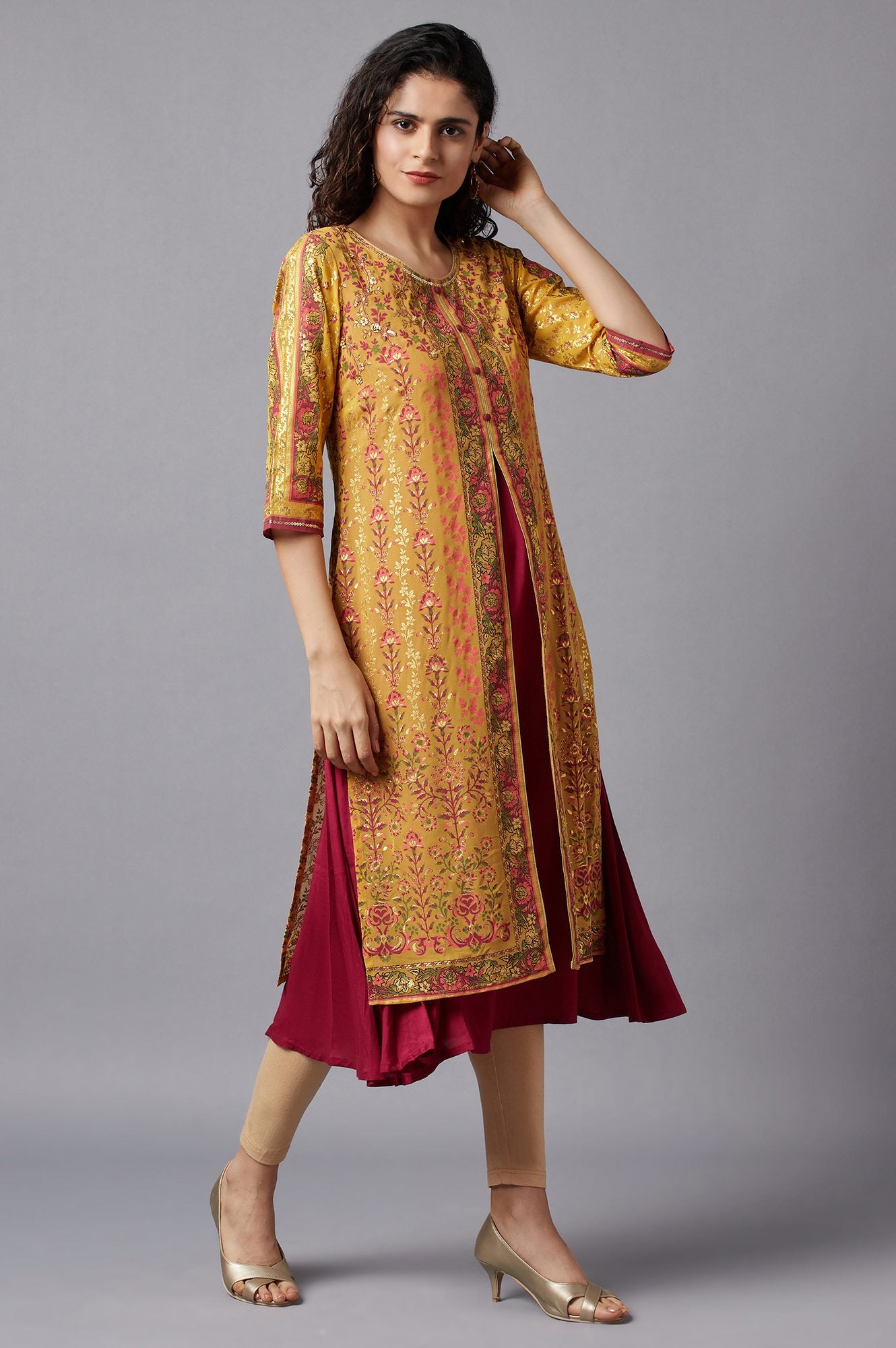 Yellow Flared Embroidered kurta