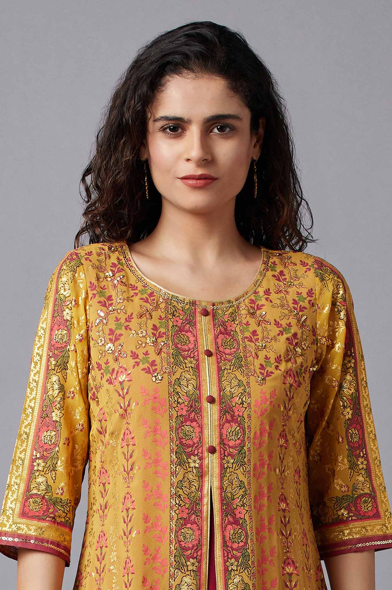 Yellow Flared Embroidered kurta