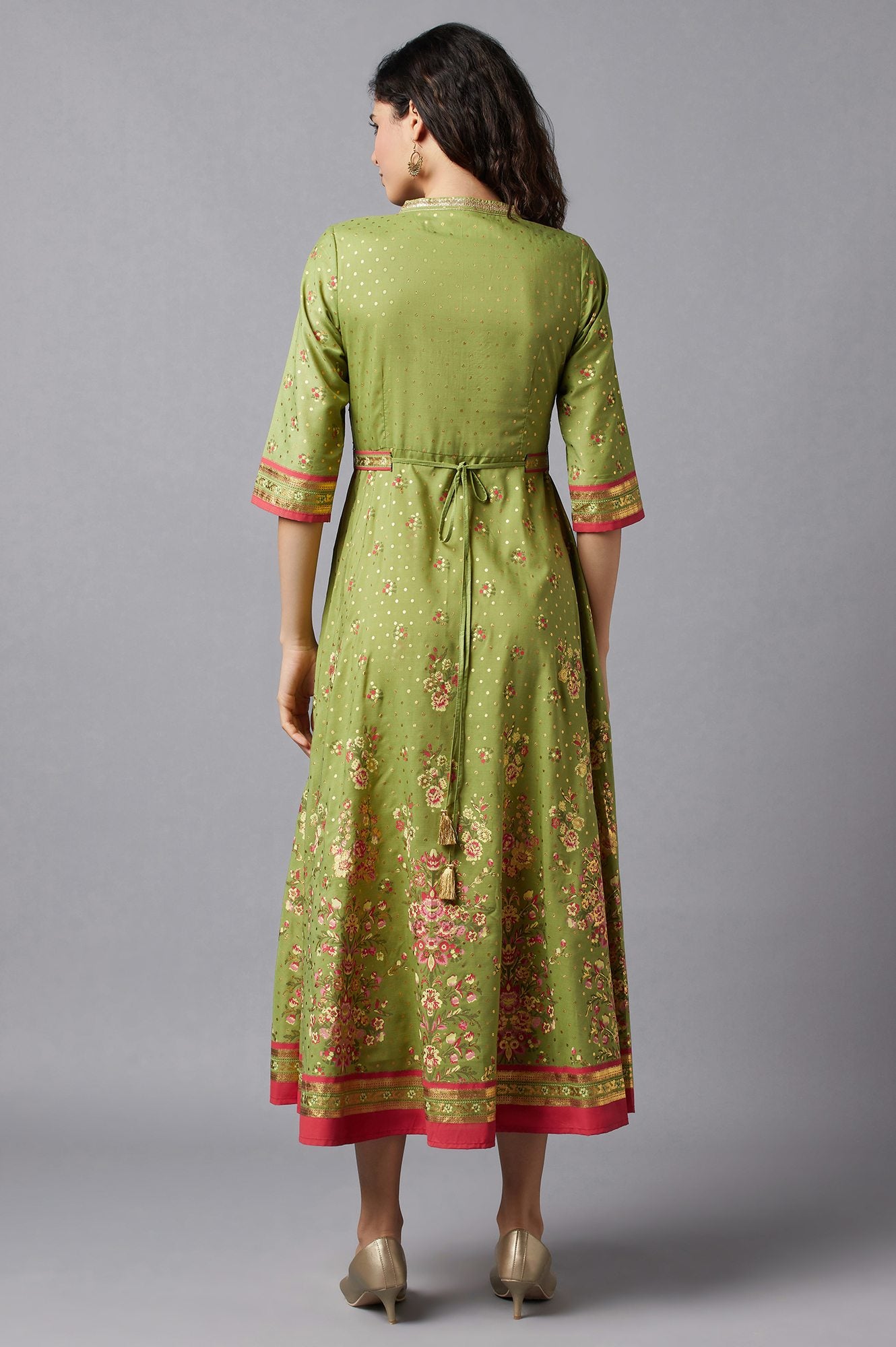 Green Flared Embroidered kurta