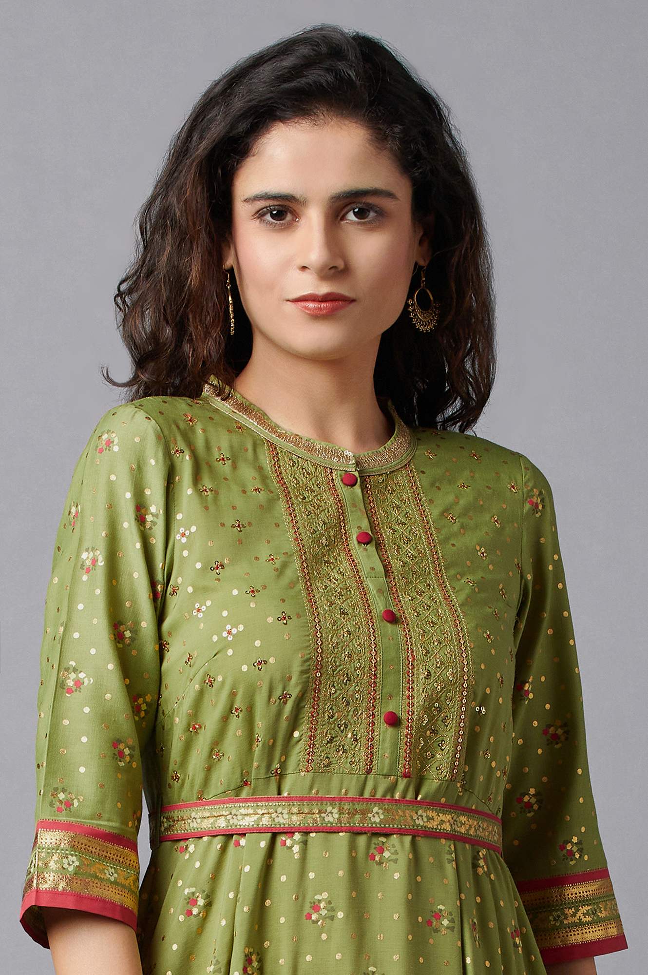 Green Flared Embroidered kurta