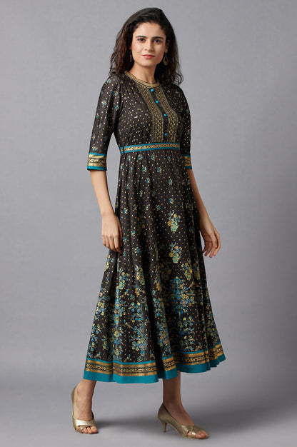 Black Flared Embroidered kurta