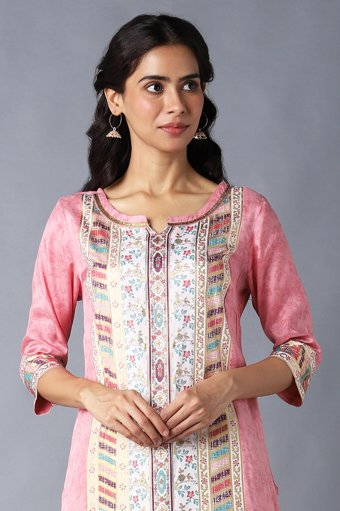 Pink Floral Printed Straight Kurta and Palazzo Set