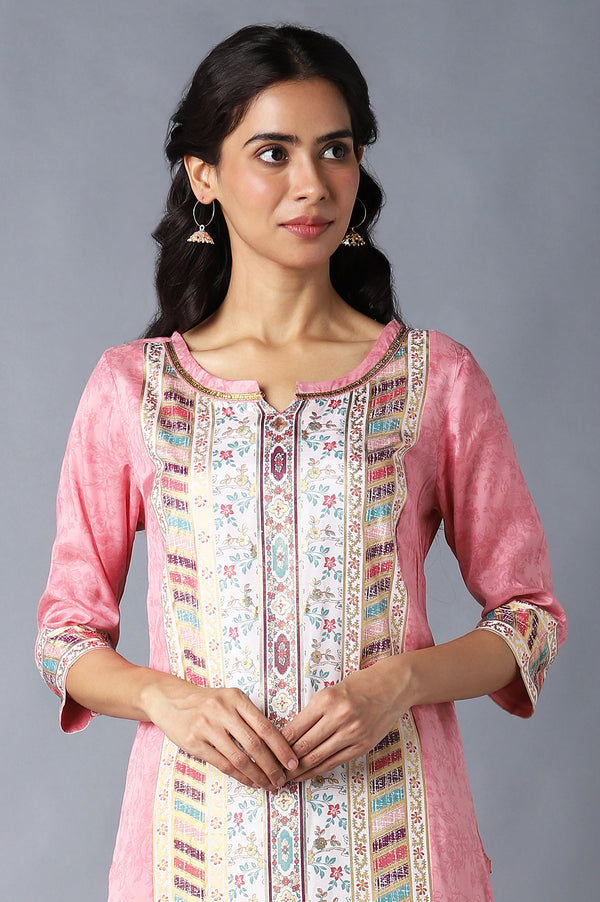 Pink Floral Printed Straight Kurta and Palazzo Set