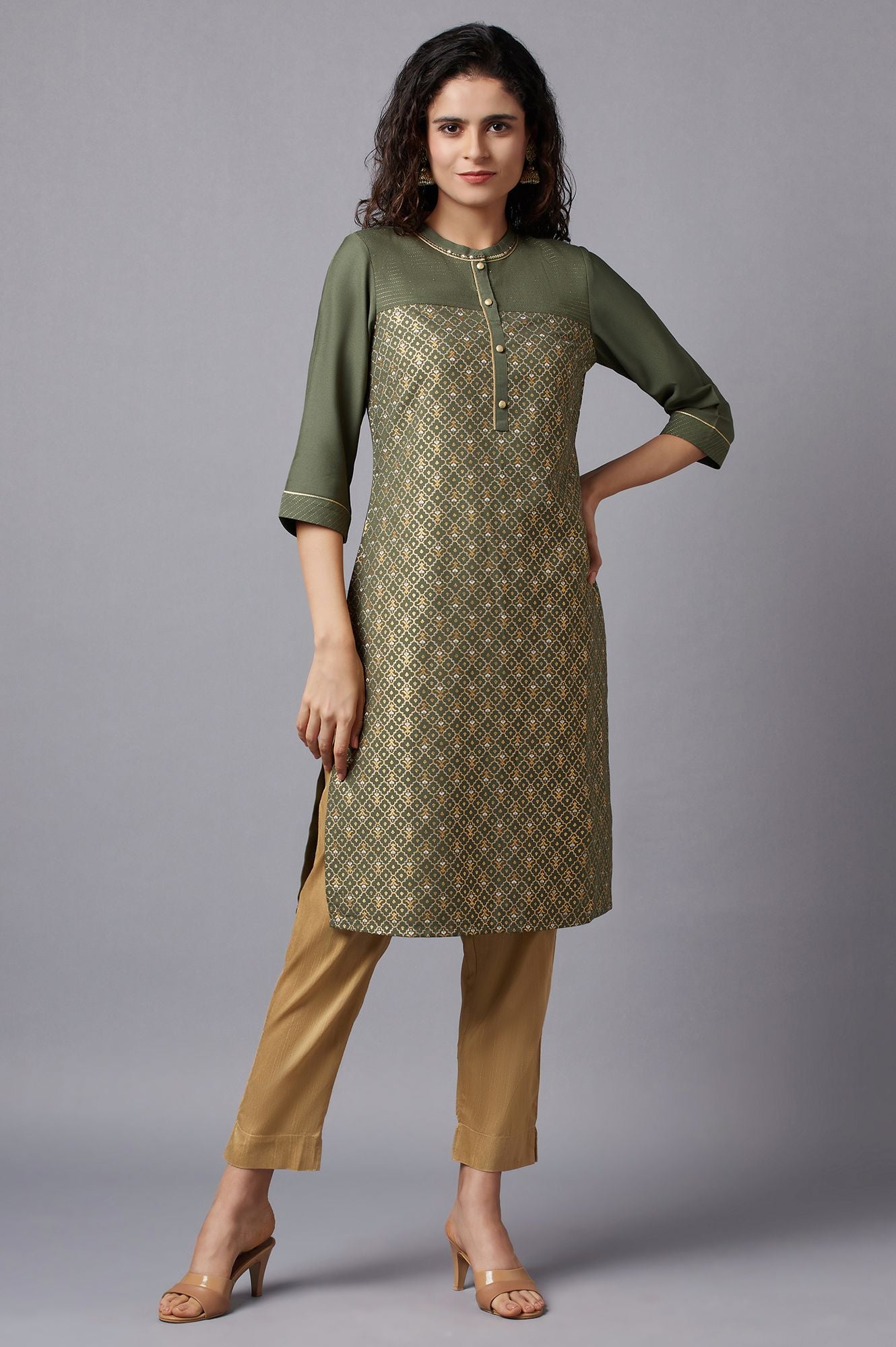 Green Floral Printed kurta