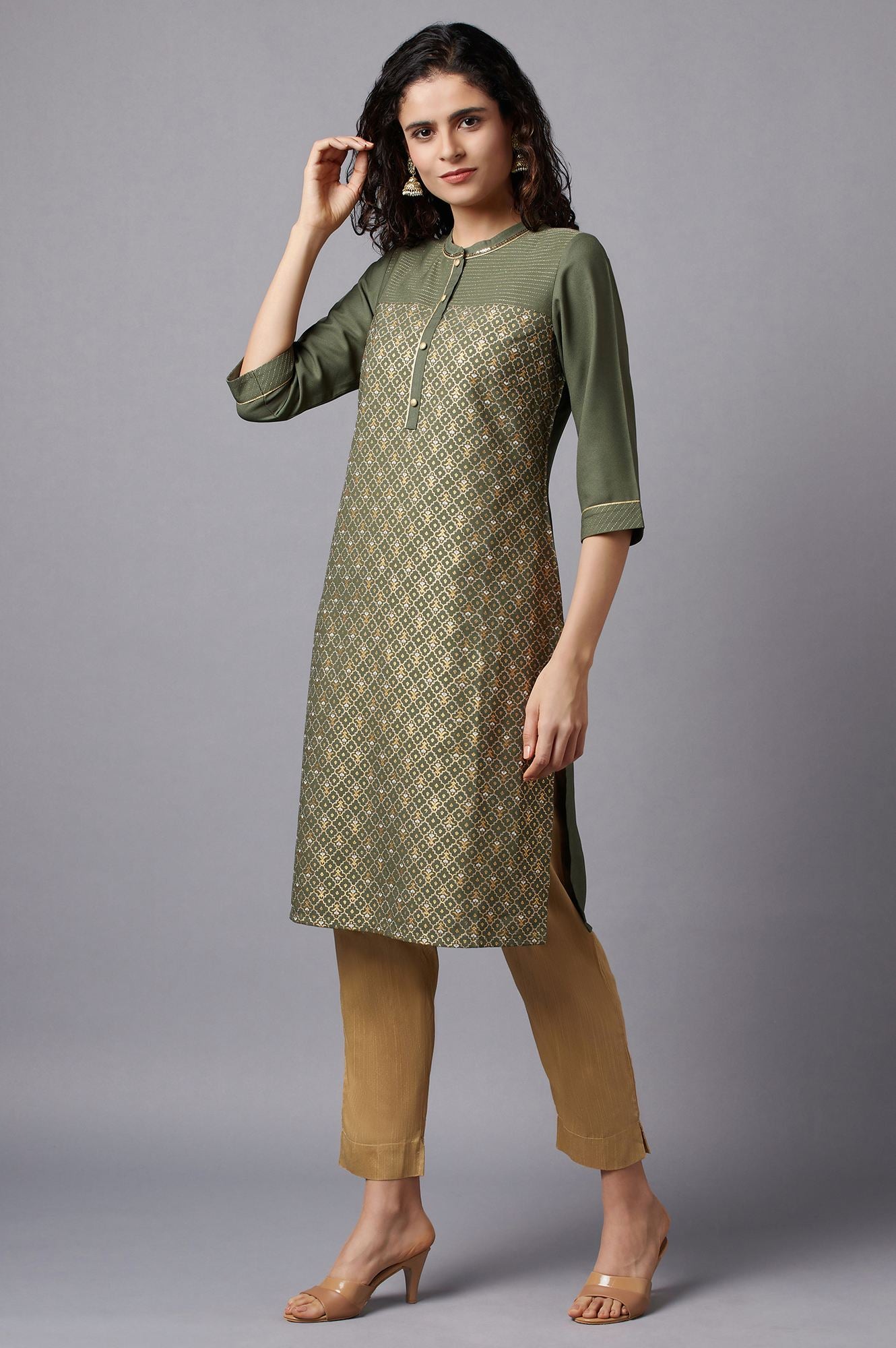 Green Floral Printed kurta