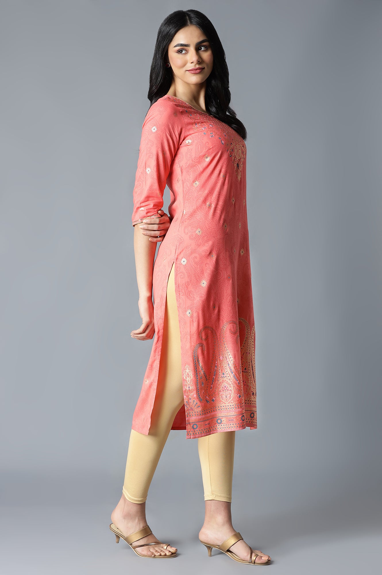 Peach Festive Ethnic kurta