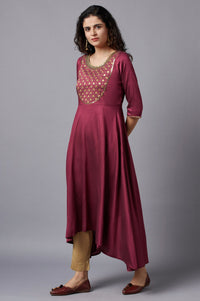 Red Flared Embroidered kurta
