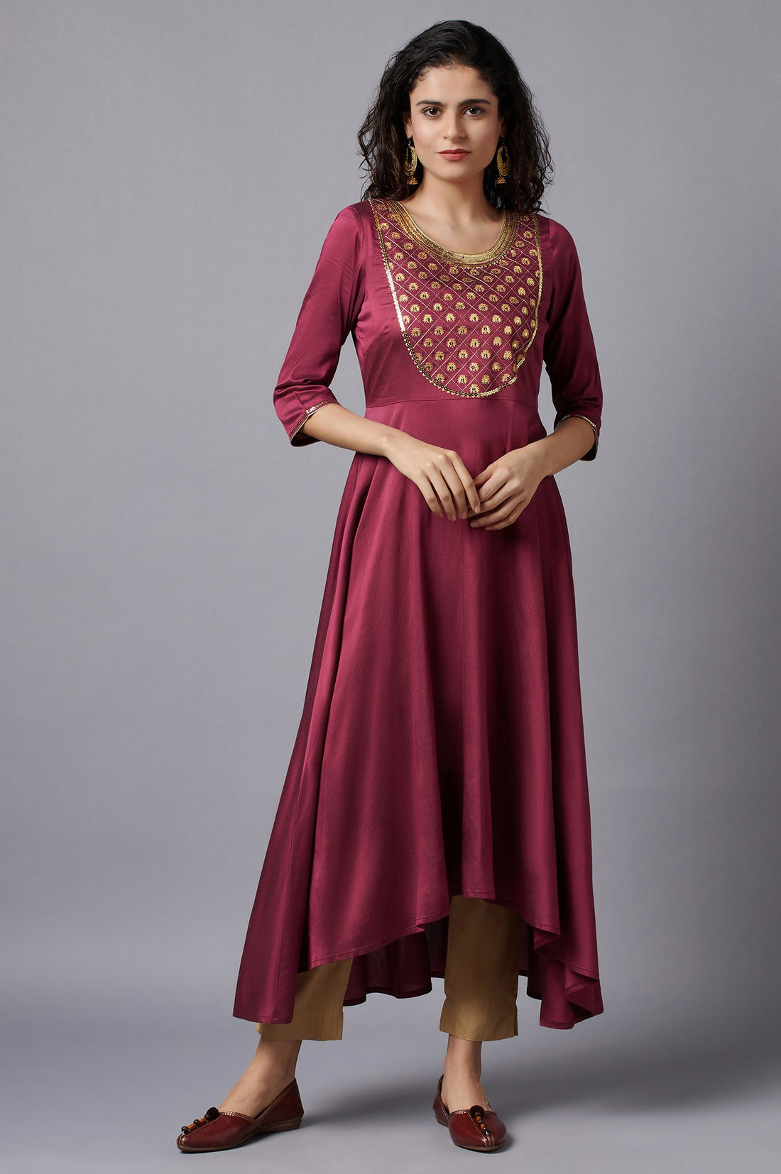 Red Flared Embroidered kurta