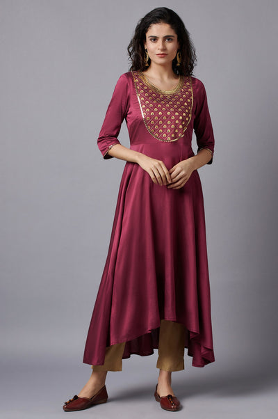 Red Flared Embroidered kurta