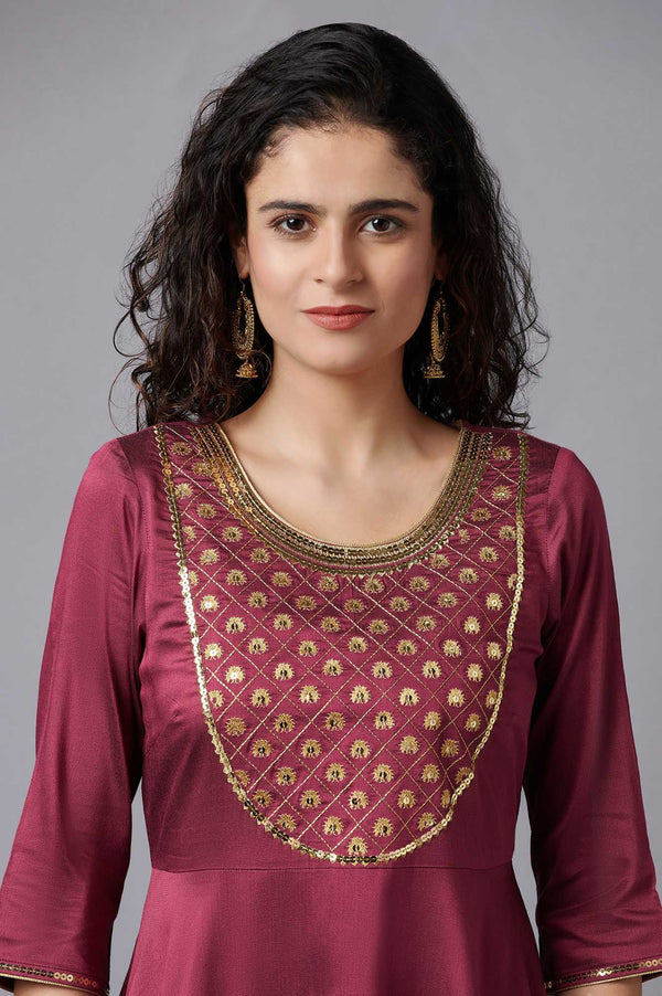 Red Flared Embroidered kurta