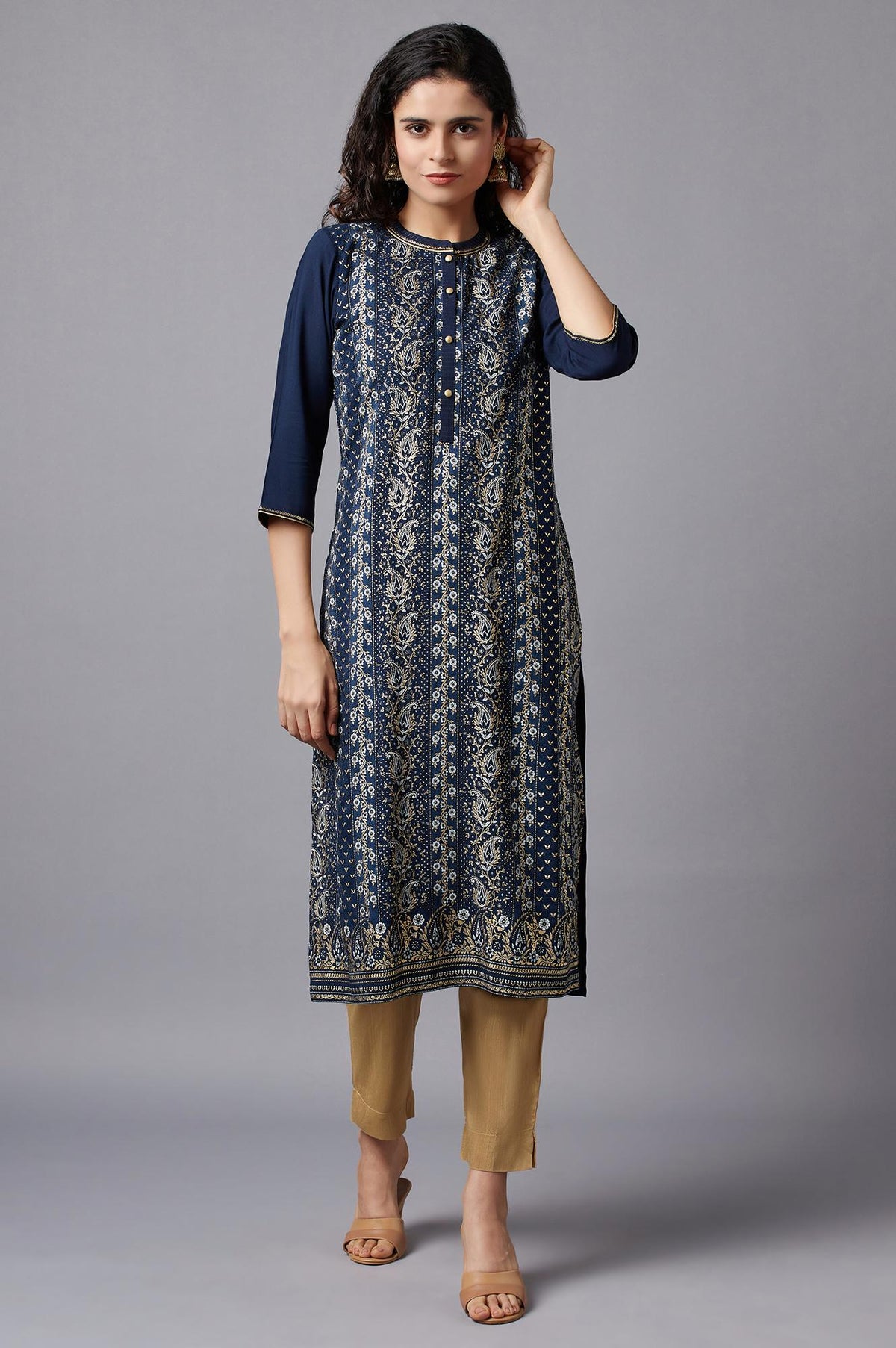 Blue Floral Printed kurta - XS