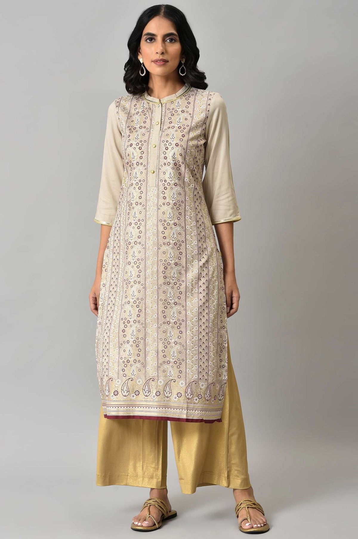 Natural Coloured Floral Printed kurta - XS