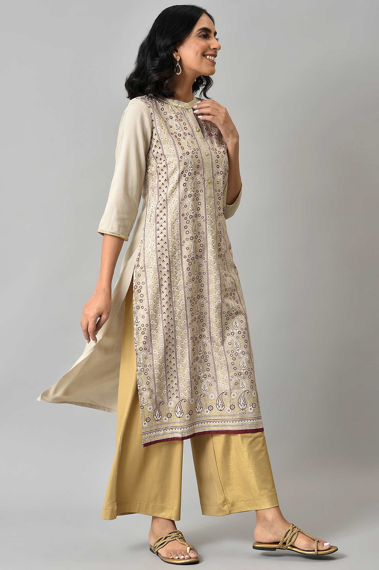 Natural Coloured Floral Printed kurta