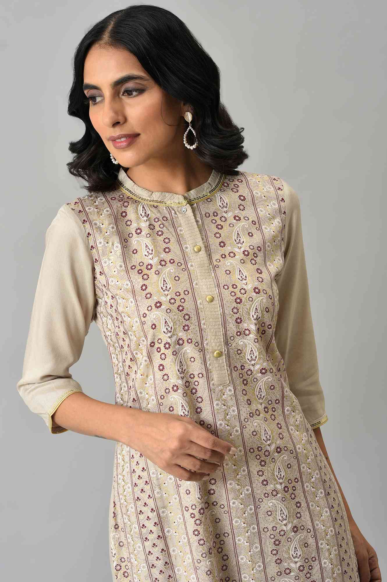 Natural Coloured Floral Printed kurta