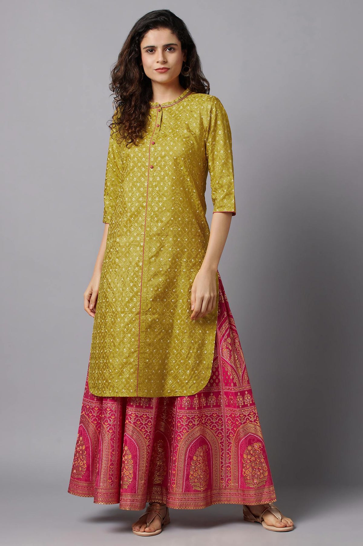 Green Floral Printed kurta - XS