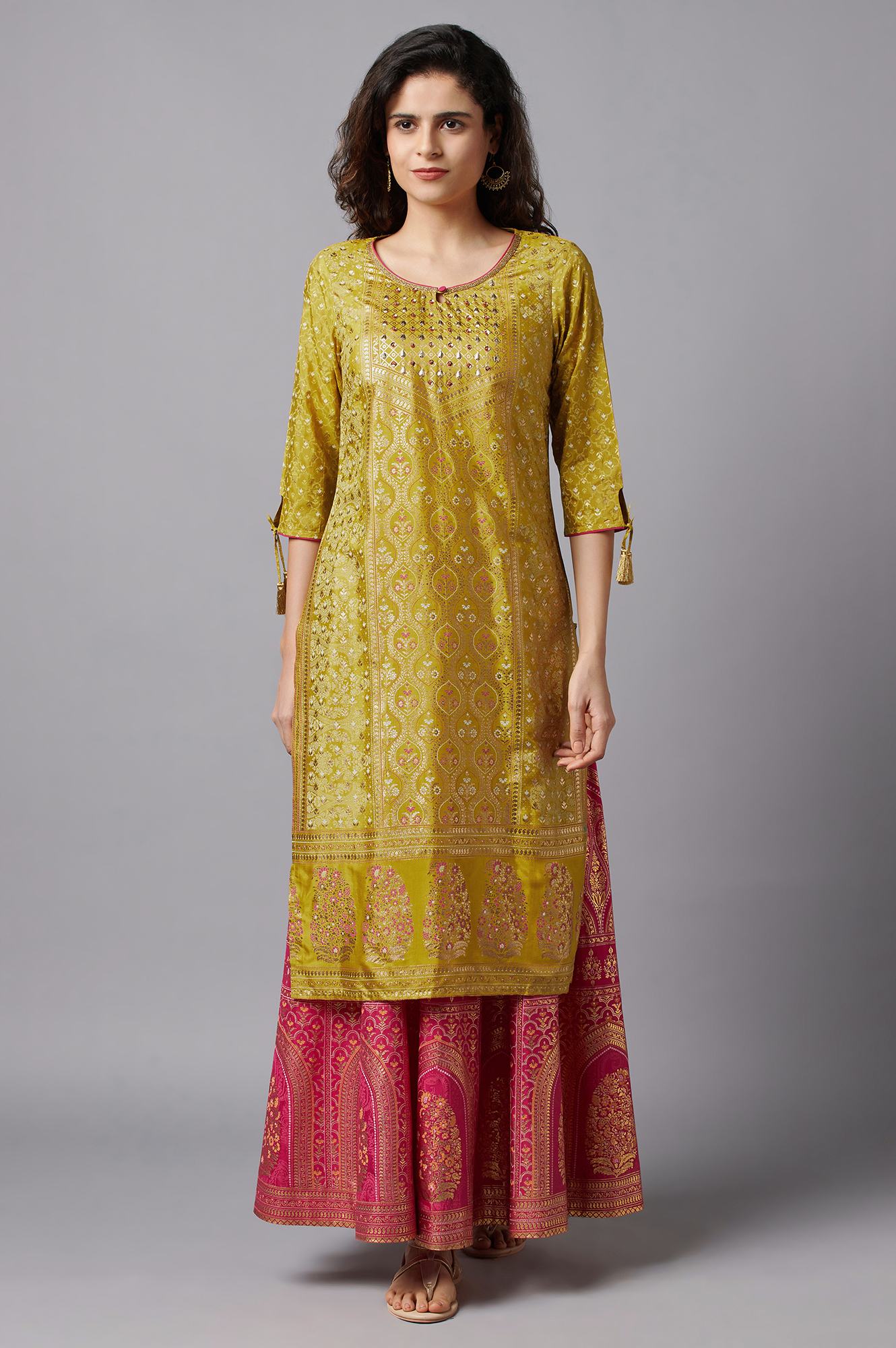 Yellow Floral Printed kurta