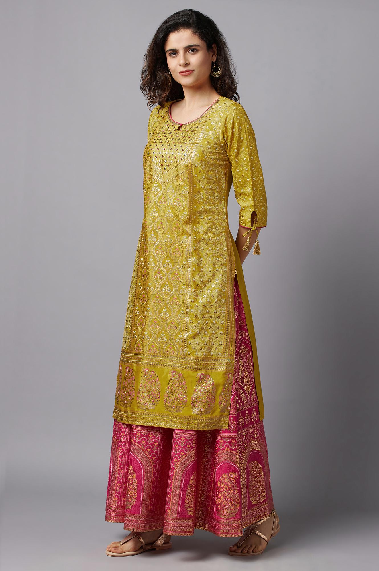 Yellow Floral Printed kurta