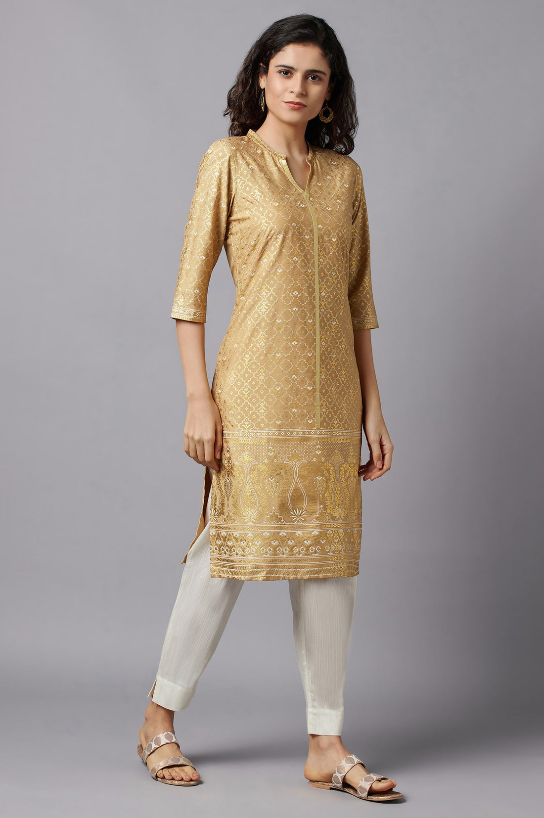 Gold Floral Printed kurta