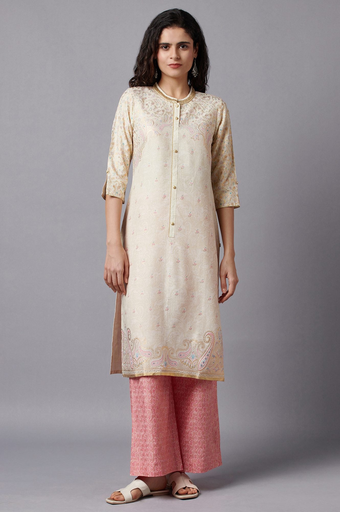 White Floral Printed kurta