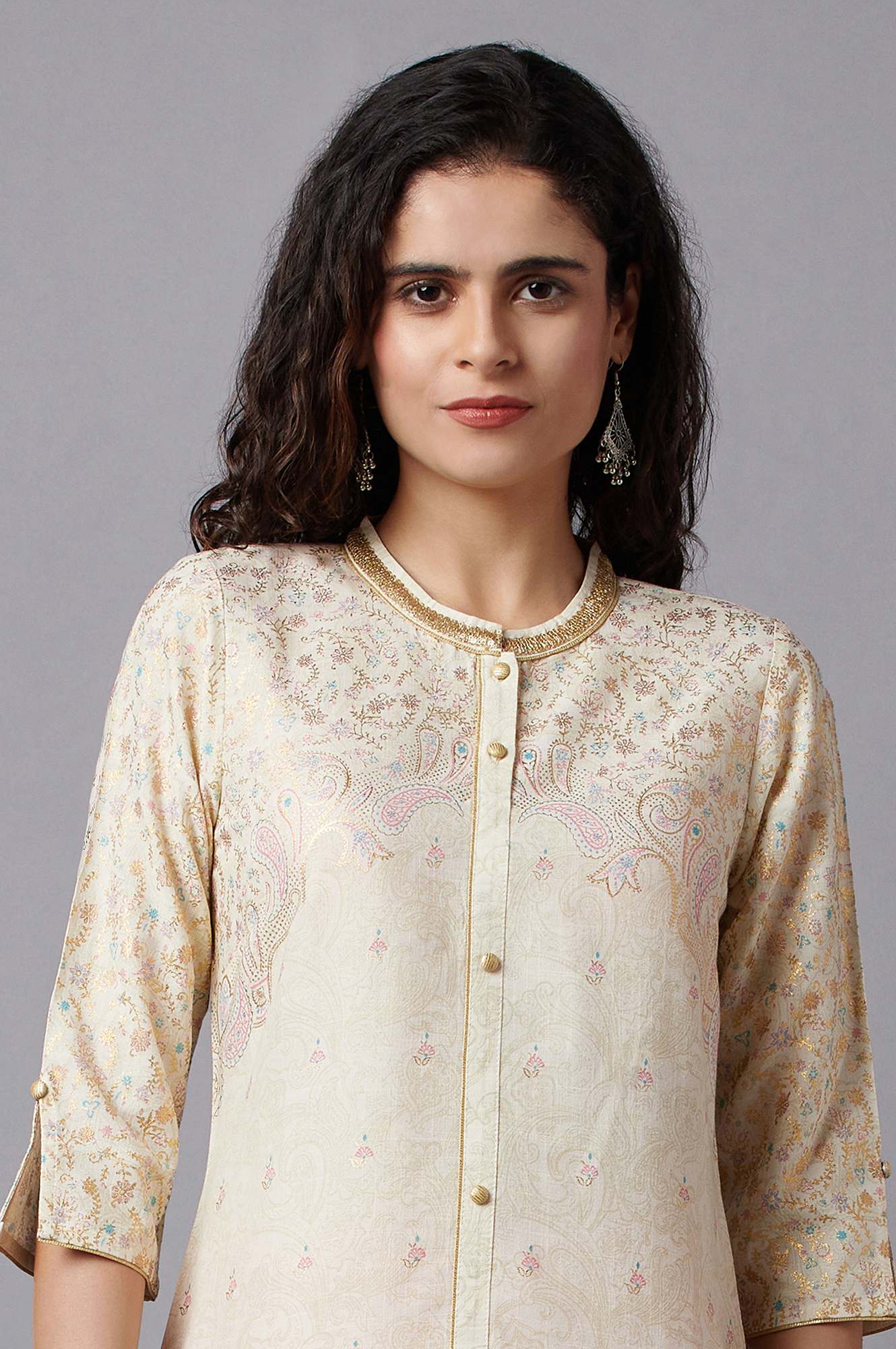 White Floral Printed kurta