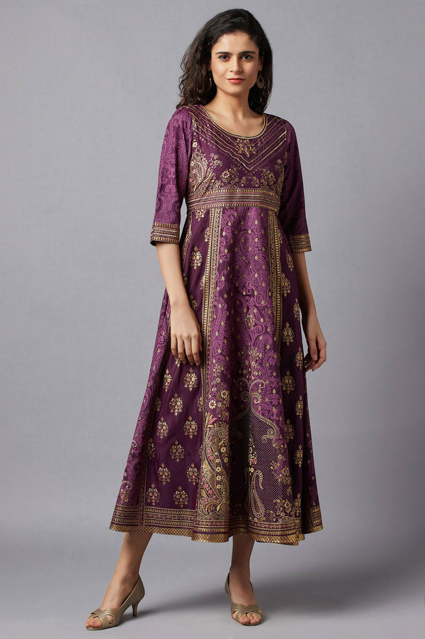 Purple Floral Printed Dress