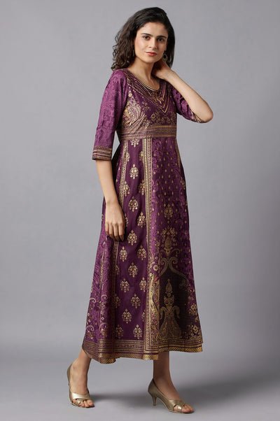 Purple Floral Printed Dress