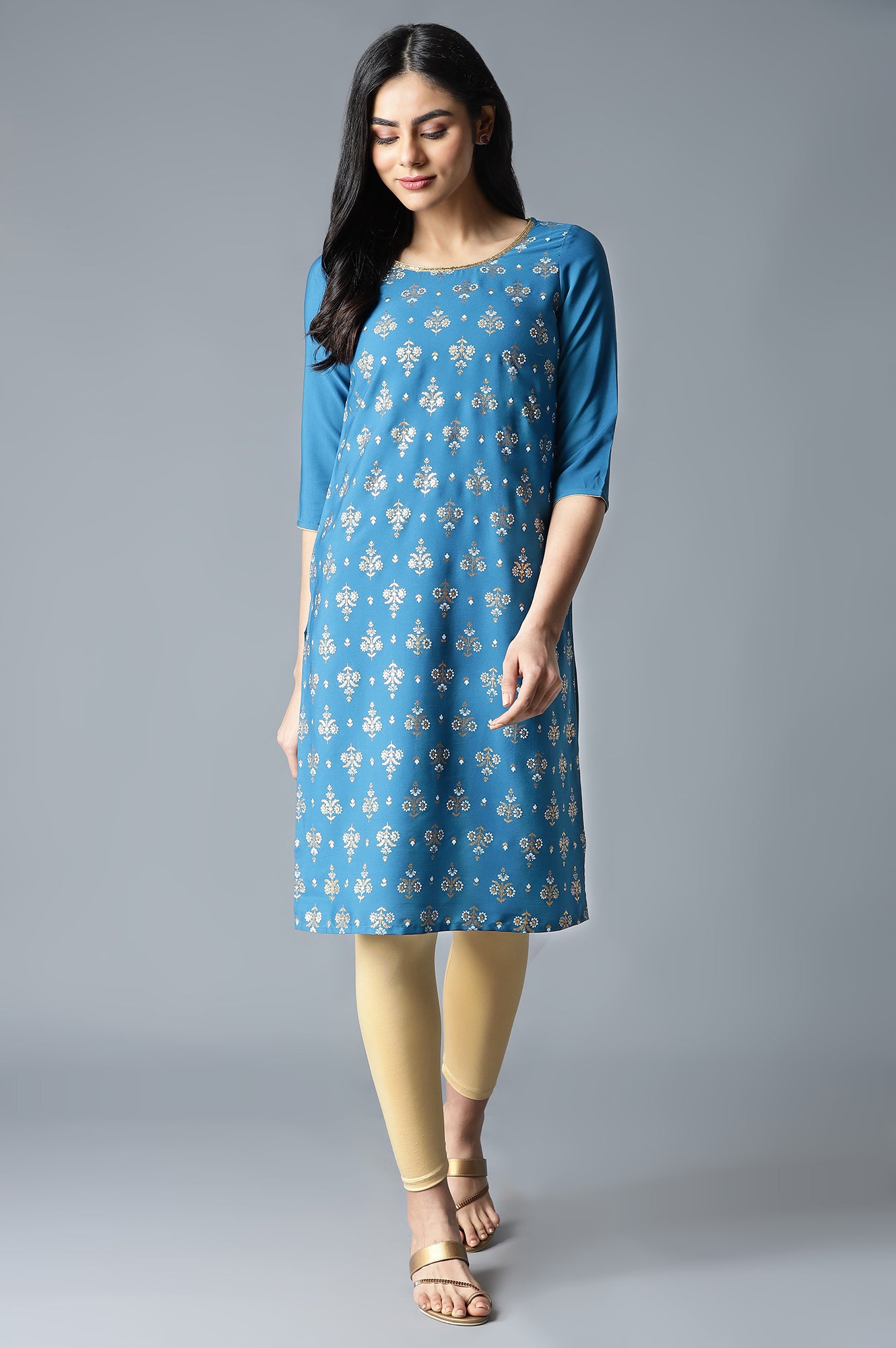 Blue Floral Printed kurta