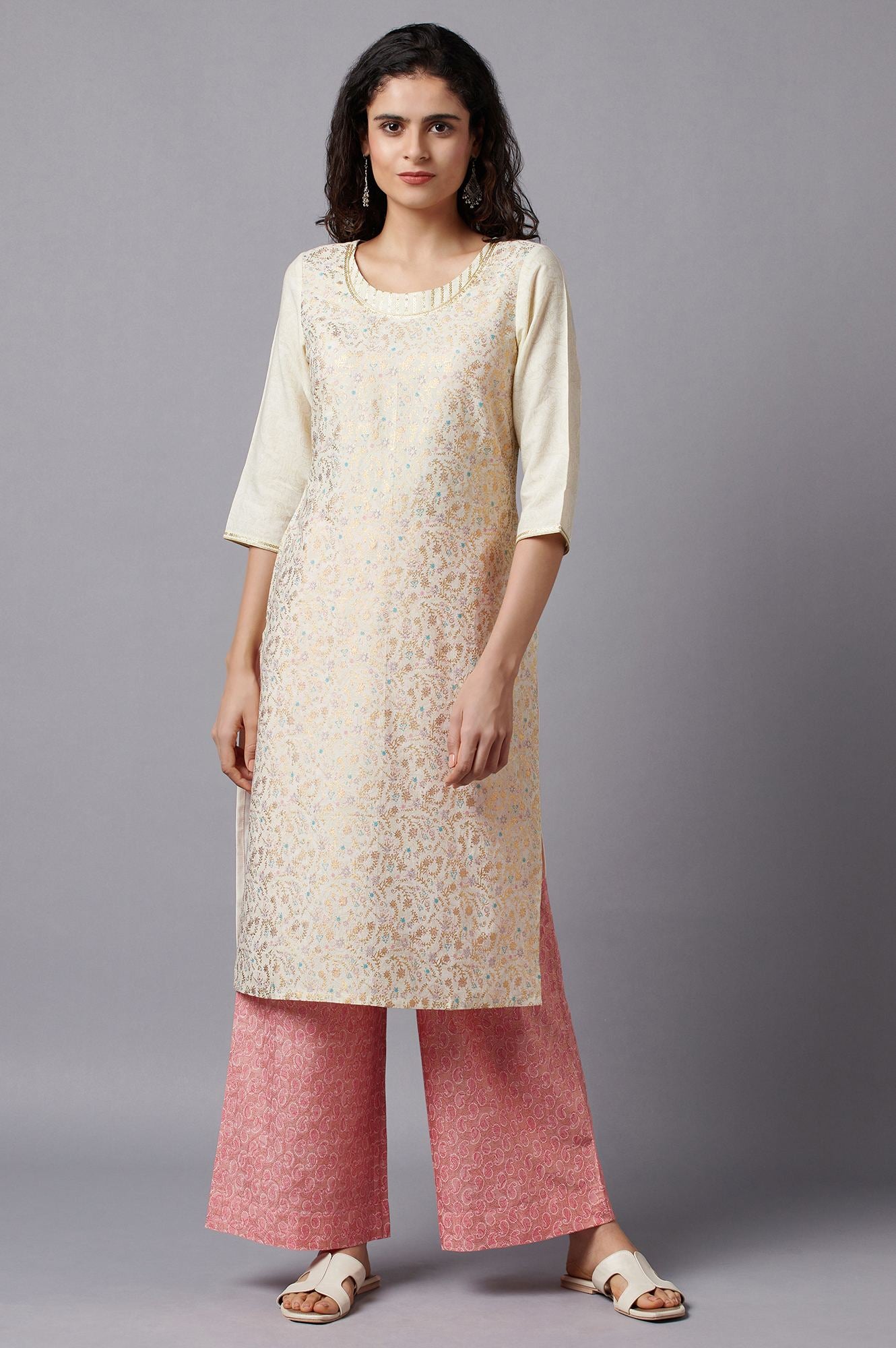 White Floral Printed kurta