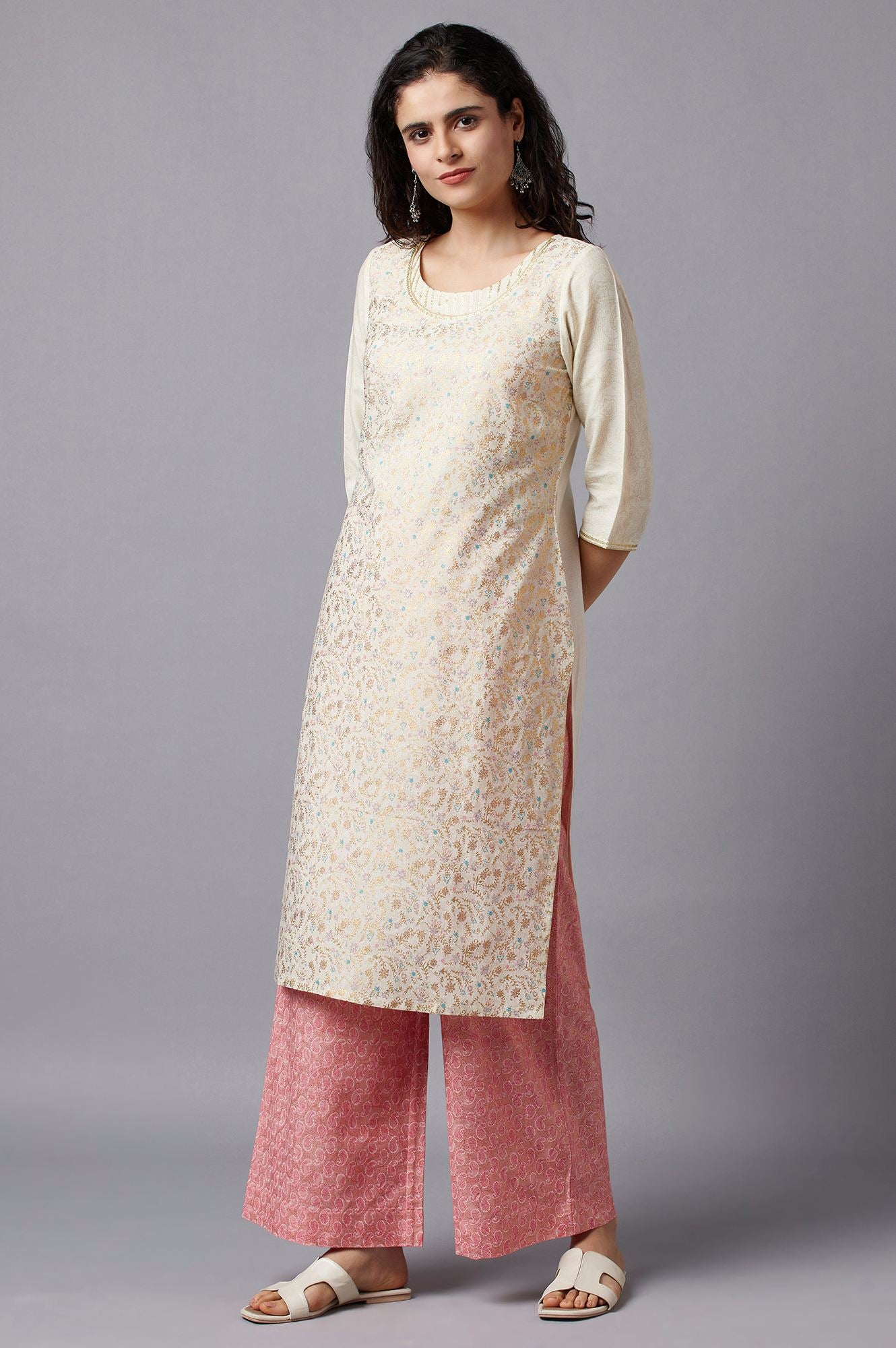 White Floral Printed kurta