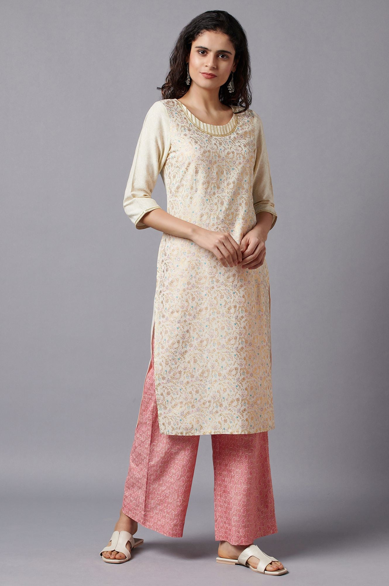 White Floral Printed kurta