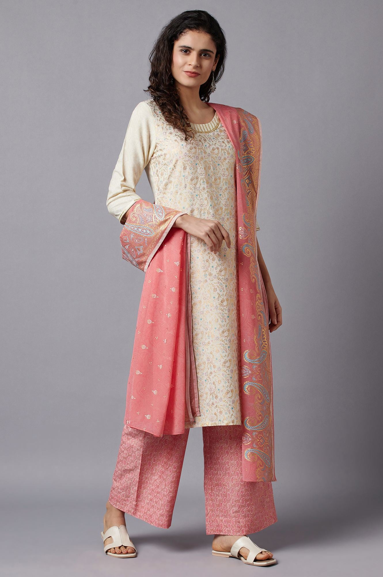 White Floral Printed kurta