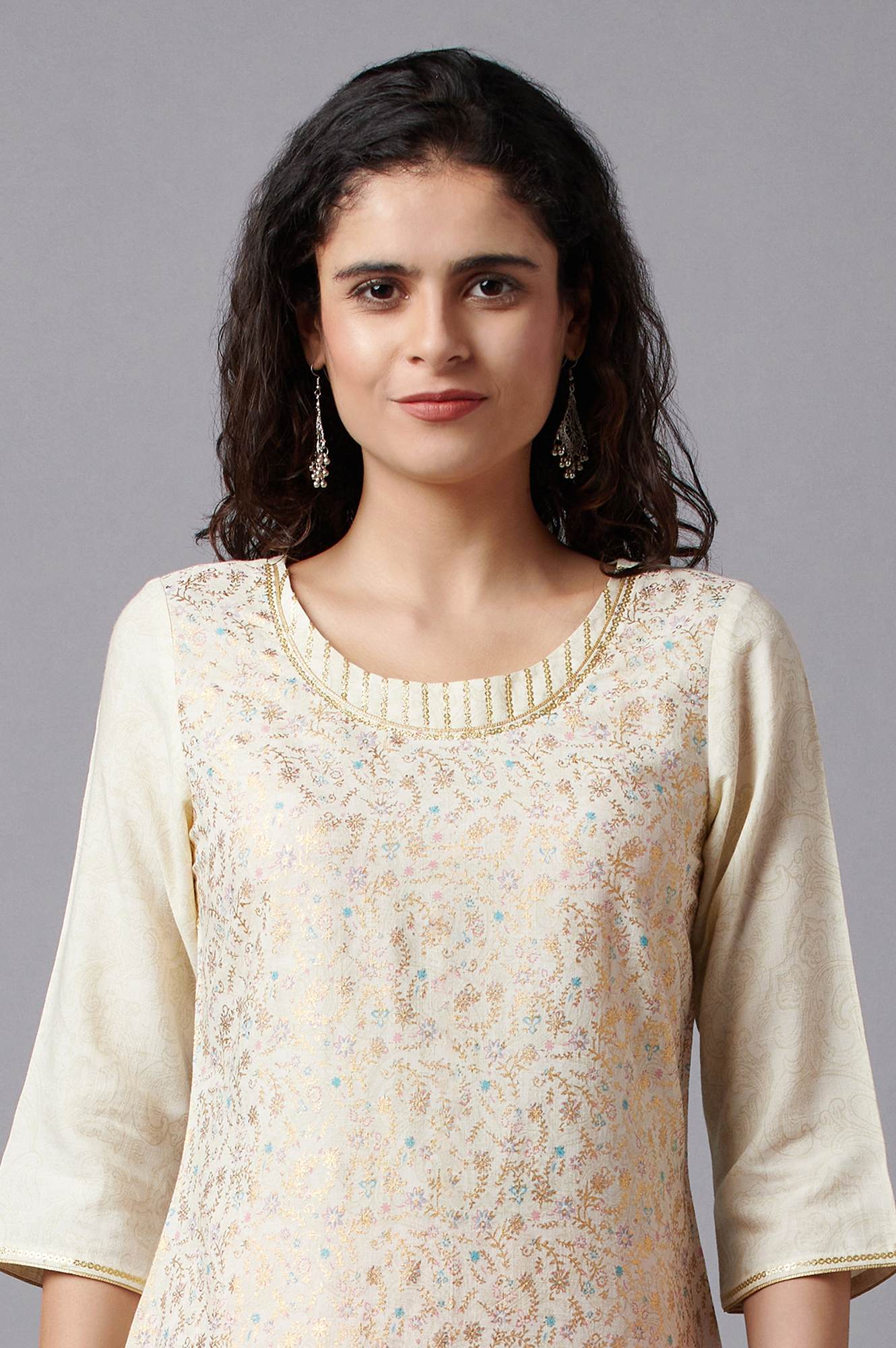 White Floral Printed kurta