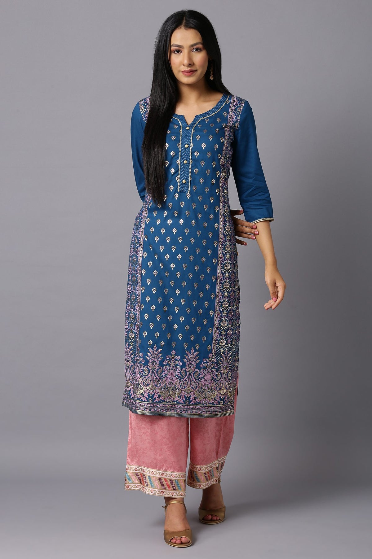 Blue Floral Printed kurta - XS