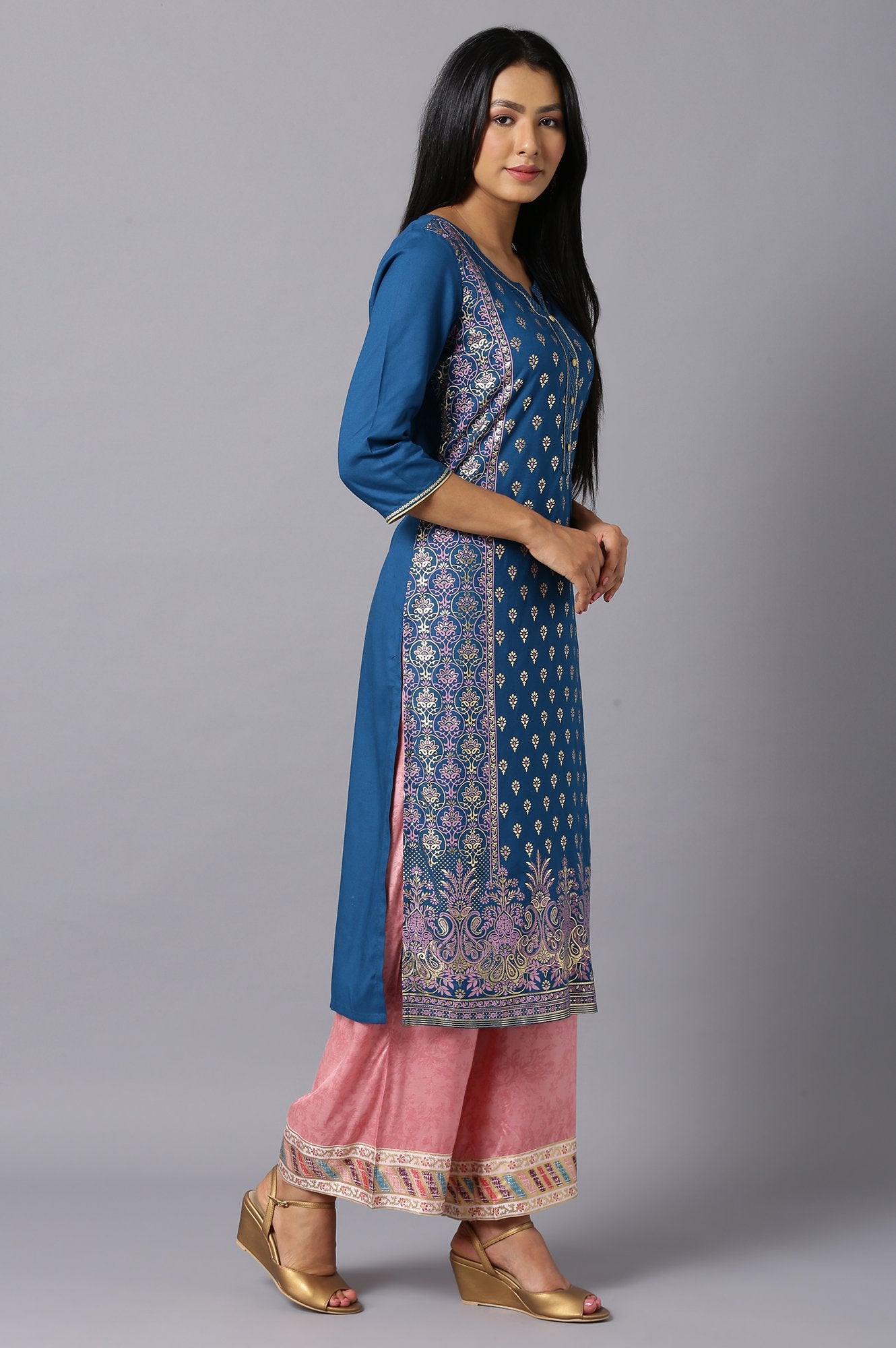 Blue Floral Printed kurta