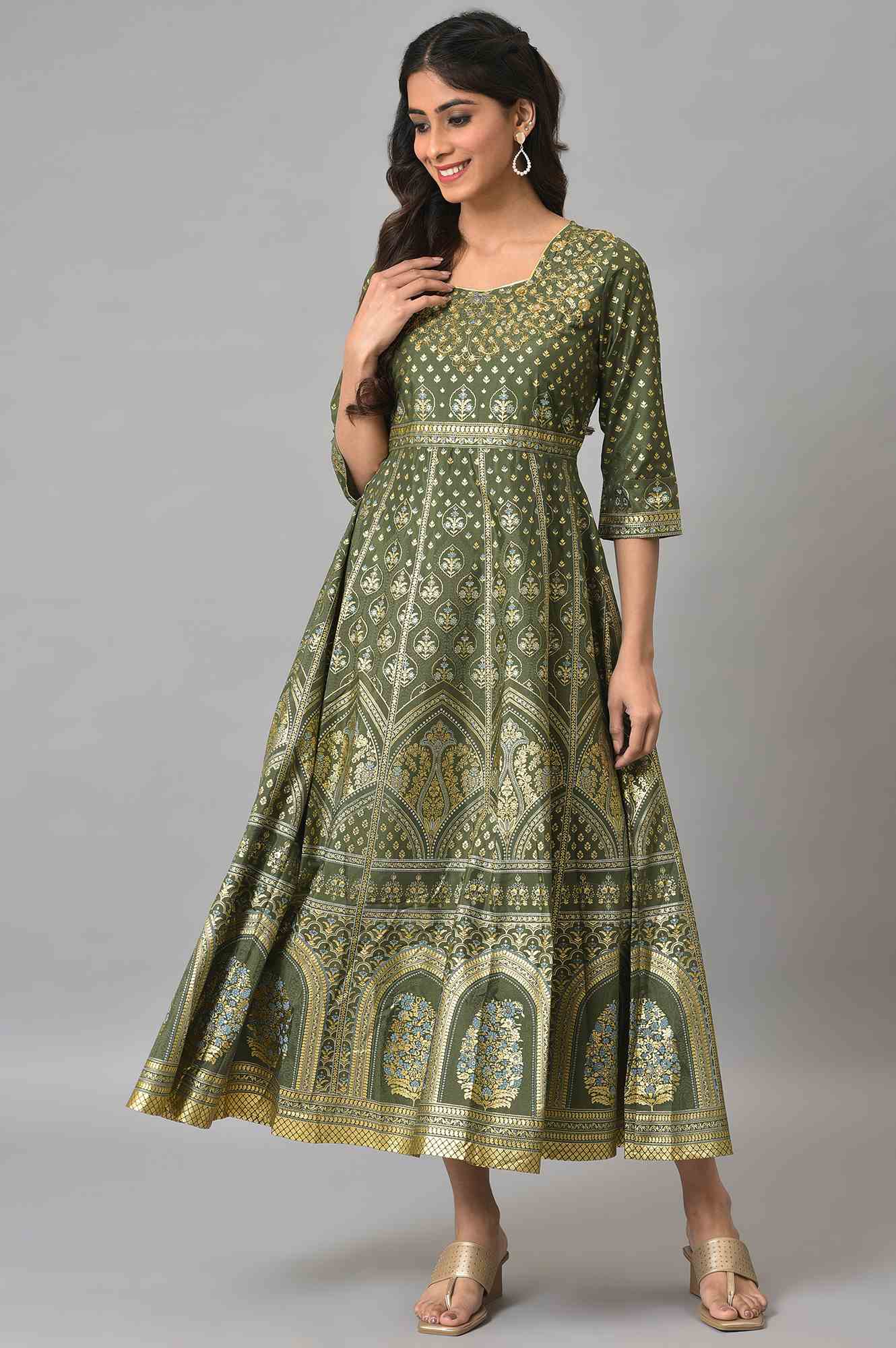 Buy Green Floral Printed Dress Online for Woman | Shop for Aurelia