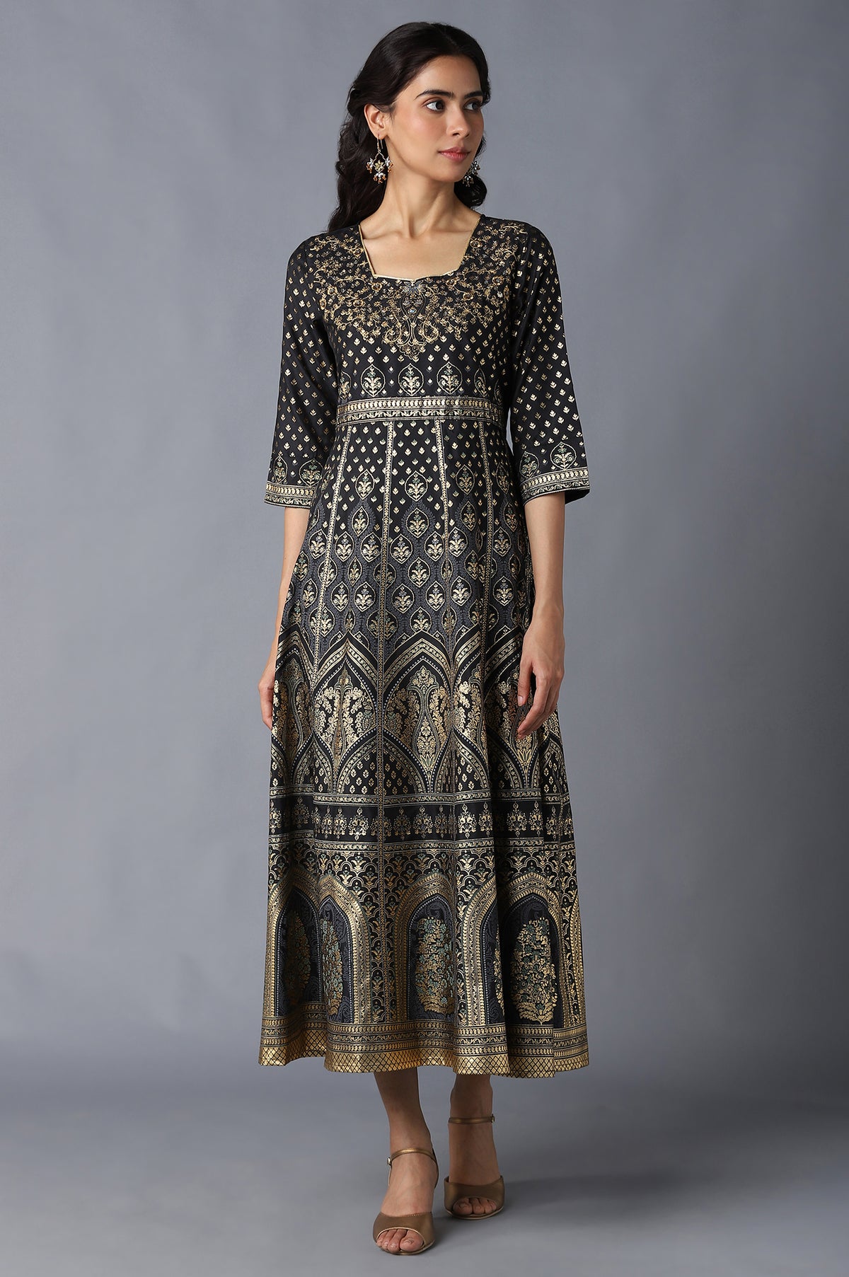 Black Floral Printed Dress - XS