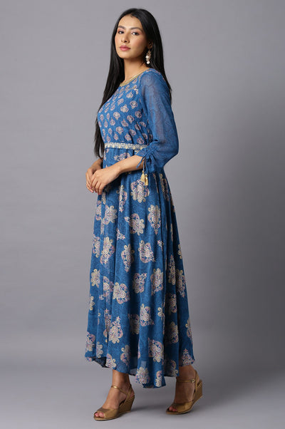 Blue Floral Printed Dress