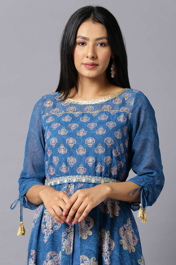 Blue Floral Printed Dress