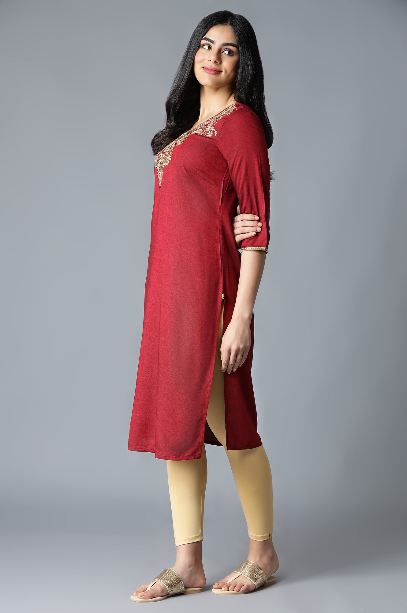 Red Floral Printed kurta