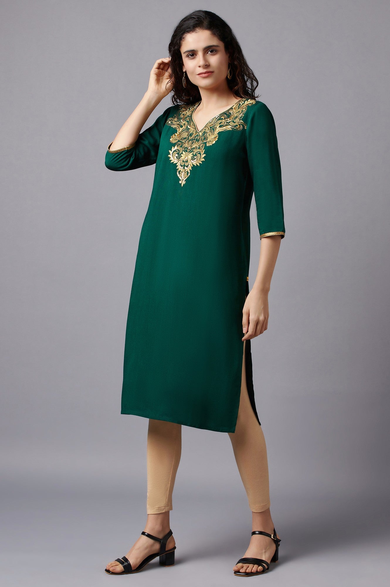 Green Floral Printed kurta