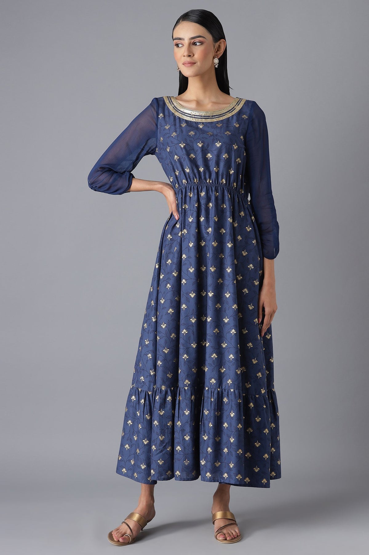Blue Flared Dress - L
