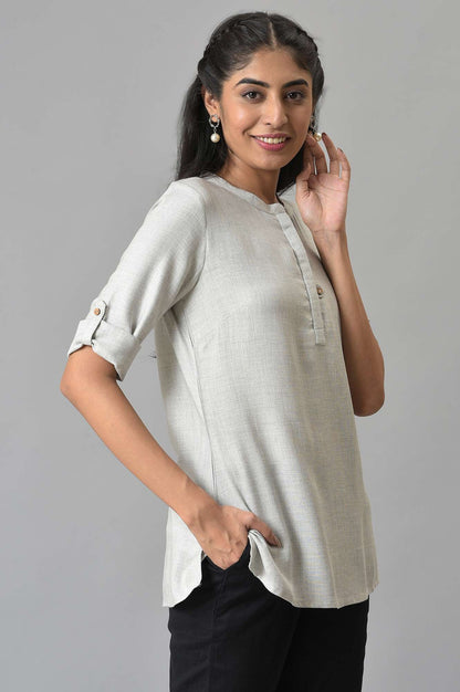 Grey Yarn Dyed Solid Short kurta