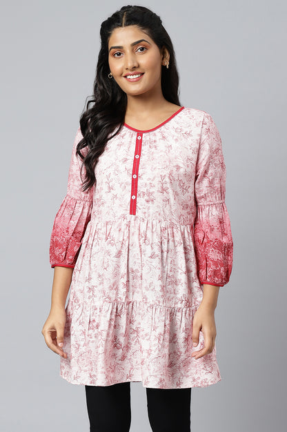 Pink Floral Printed A-line kurta