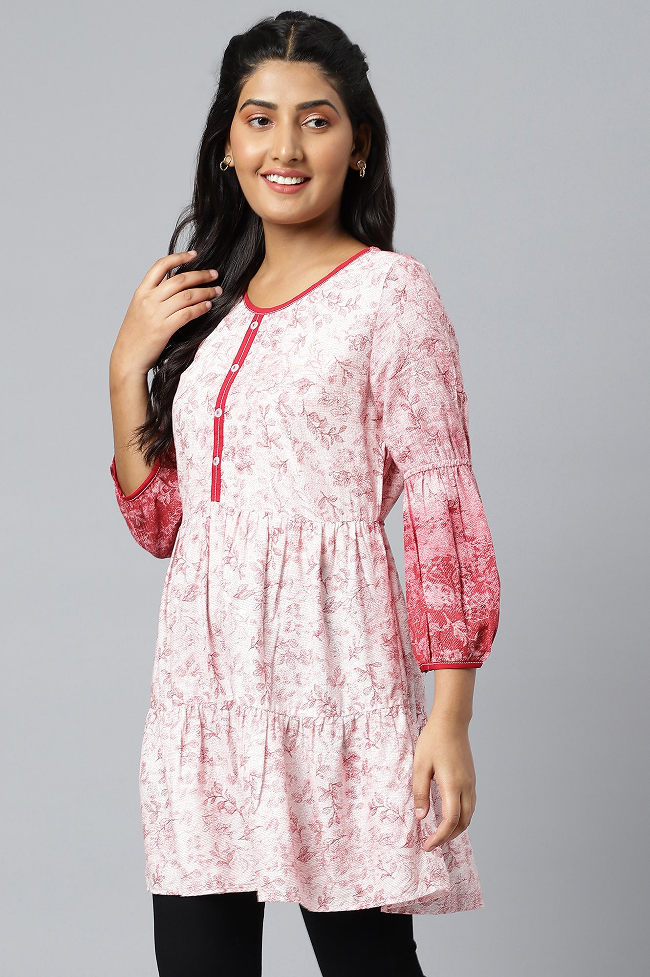 Pink Floral Printed A-line kurta