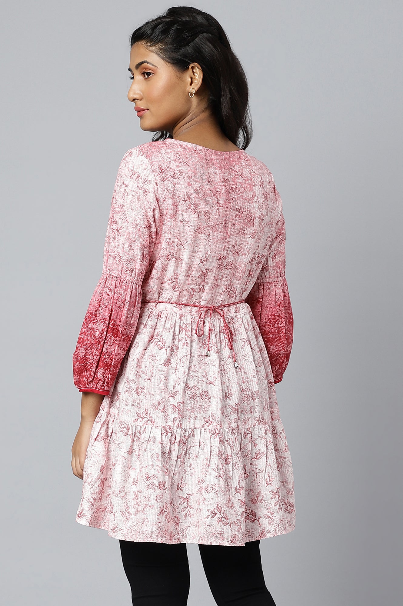 Pink Floral Printed A-line kurta