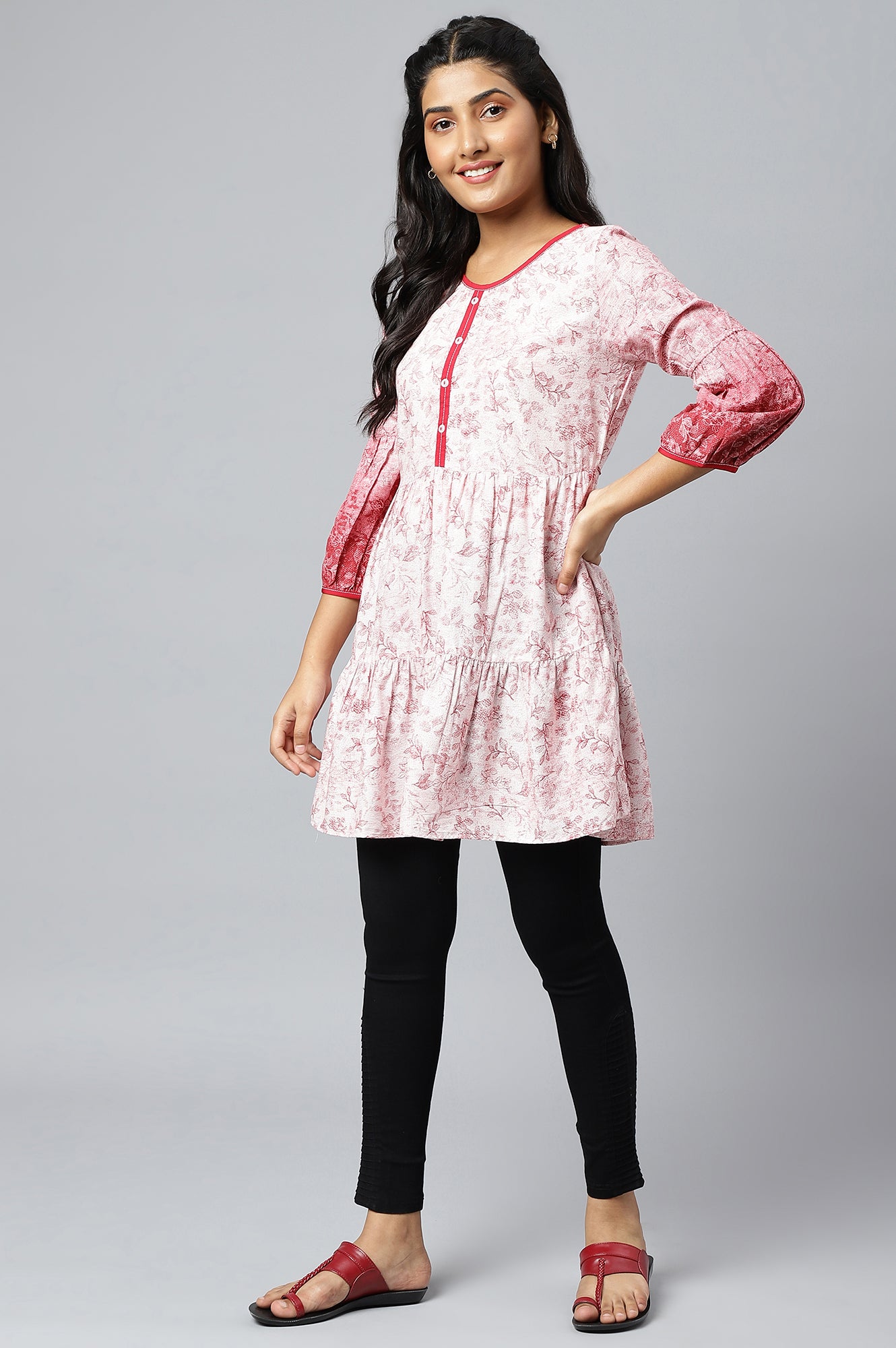 Pink Floral Printed A-line kurta