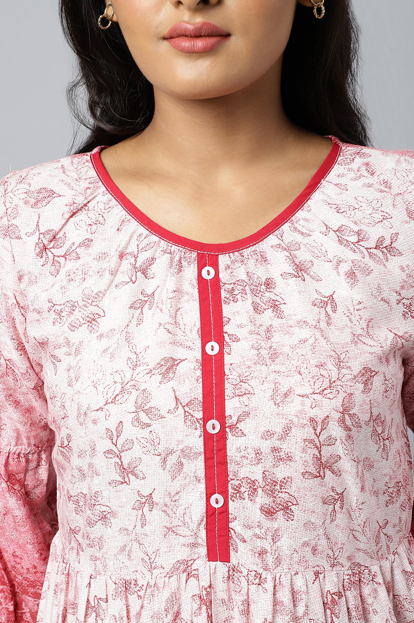 Pink Floral Printed A-line kurta