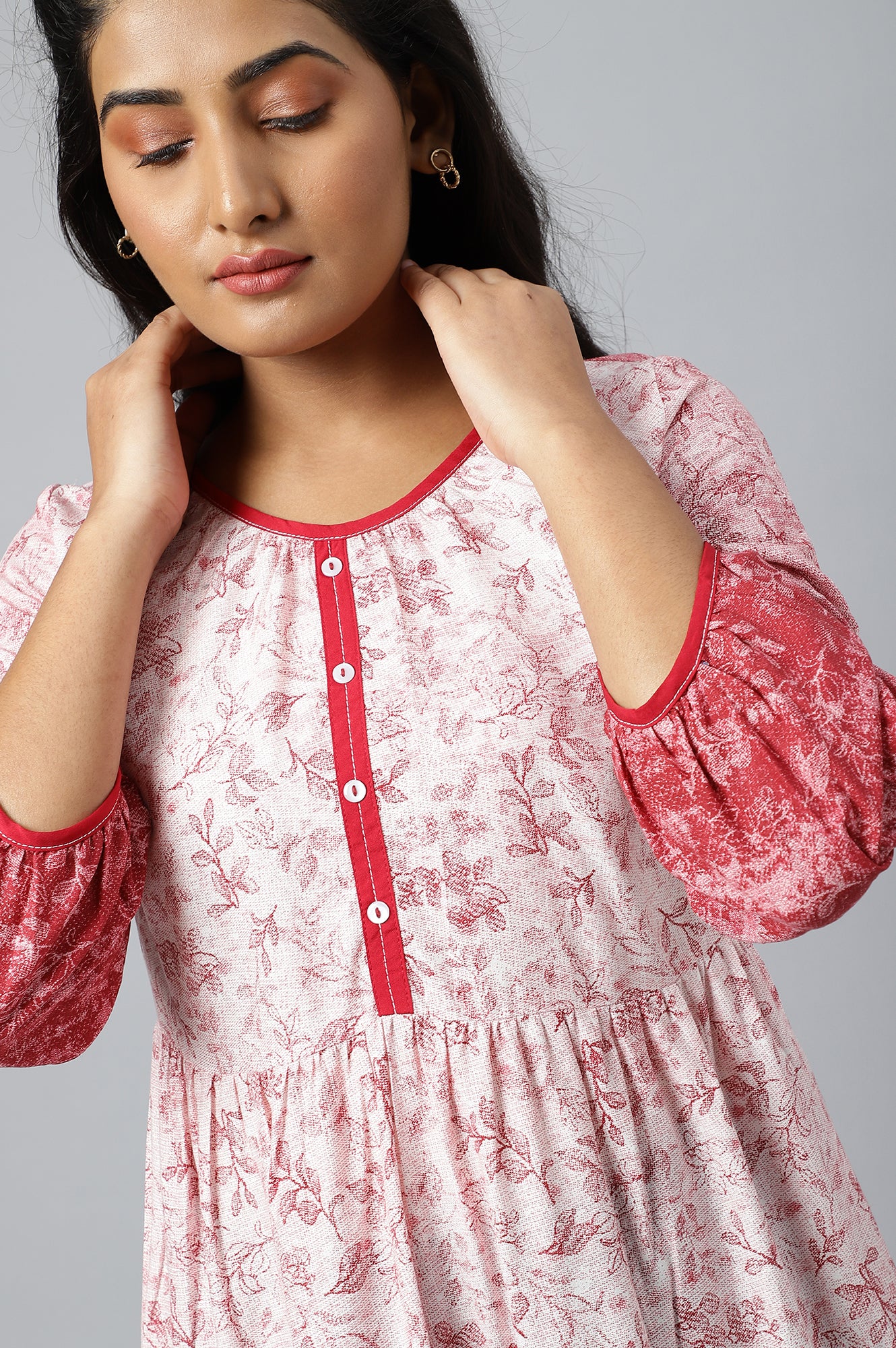 Pink Floral Printed A-line kurta