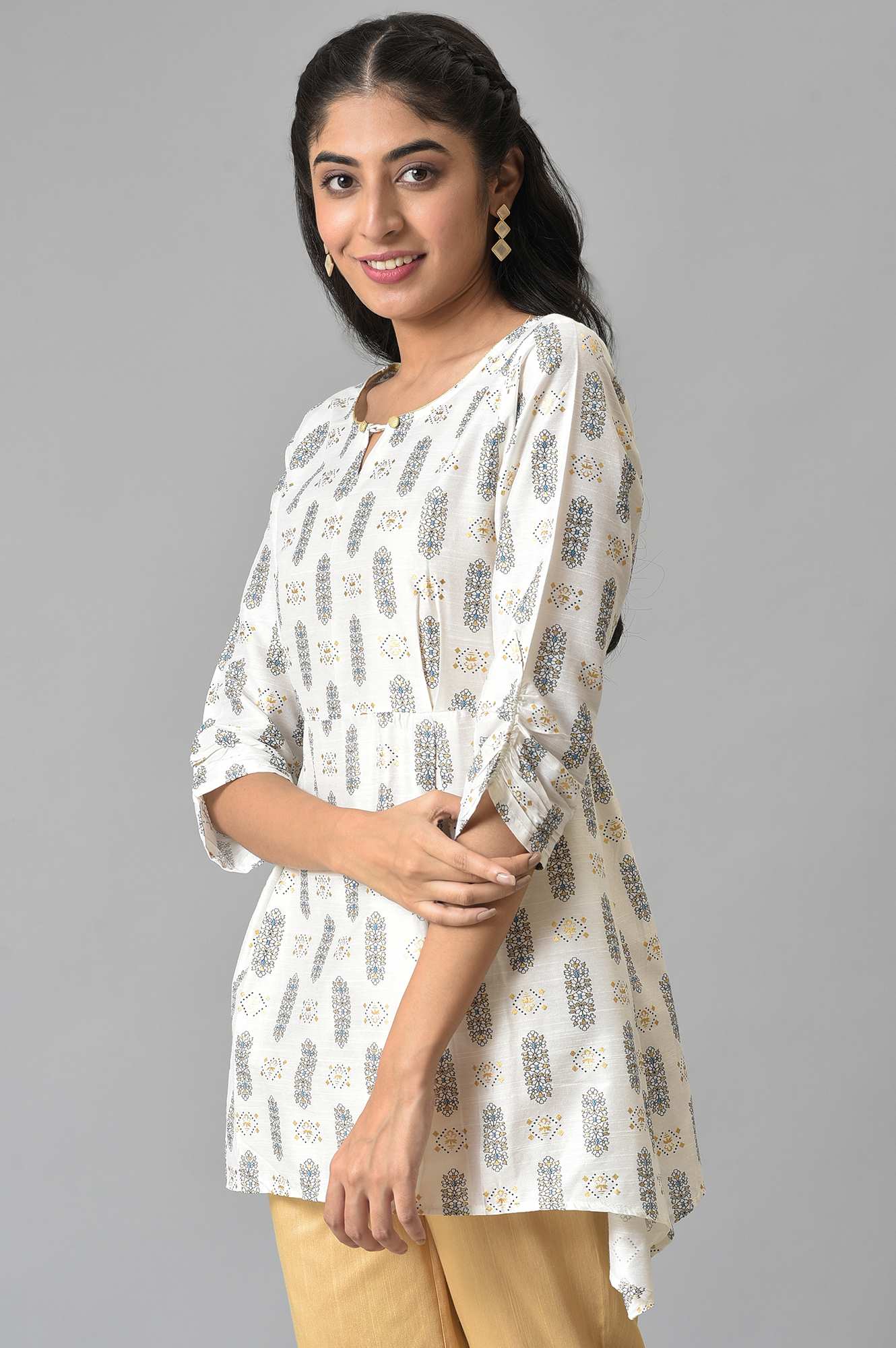 White A-line Printed kurta