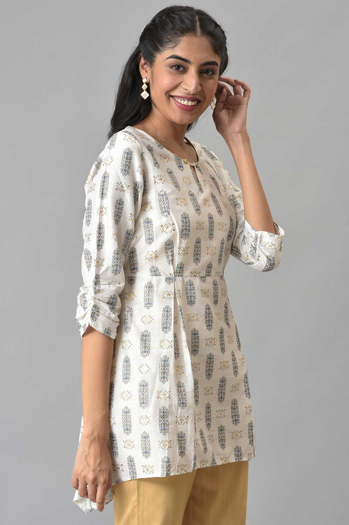 White A-line Printed kurta